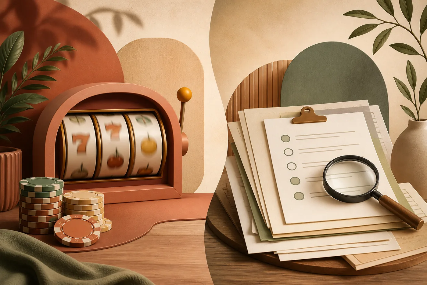 Ilustração de catálogo de cassino e consulta a registro público